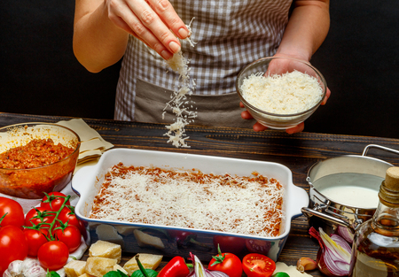 Preparation of homemade lasagnaの写真素材