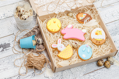 Beautiful glazed Easter cookiesの写真素材