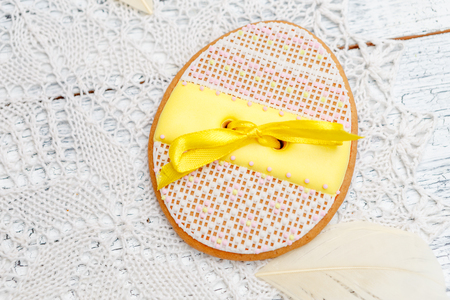 Beautiful glazed Easter cookiesの写真素材