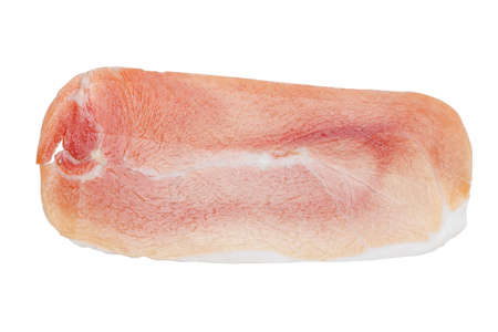 Italian prosciutto crudo or spanish jamon. Raw ham on white background.の写真素材
