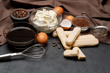 Ingredients for making traditional Italian dessert Tiramisu