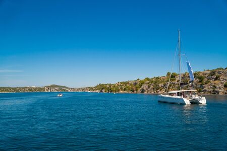 Catamaran sailing at sea in Croatia, Europe