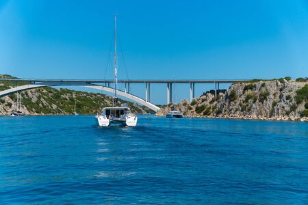 Catamaran sailing at sea in Croatia, Europe