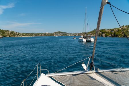 Catamaran sailing at sea in Croatia, Europe