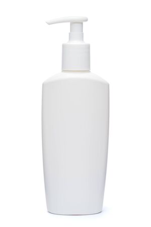 White bottle of cream, lotion or liquid soap isolated on white backgroundの写真素材
