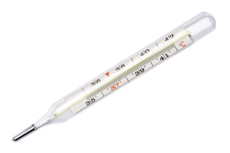 Glass mercury celsius thermometer isolated on white background