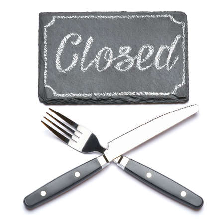 Closed handwritten inscription sign on chalk boardの写真素材