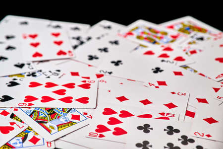 background made of playing cards top down viewの写真素材