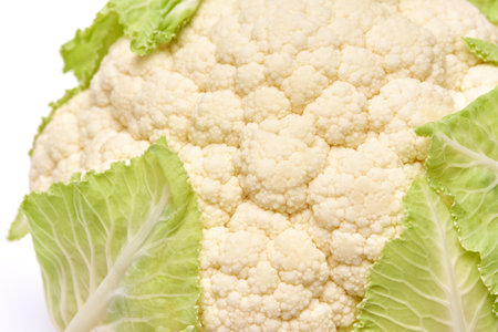 Head of organic natural cauliflower isolated on a white backgroundの写真素材