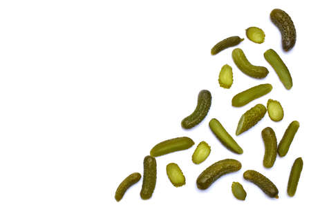 Tasty Whole green cornichons isolated on a white backgroundの写真素材