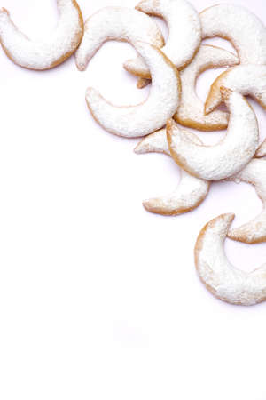 Traditional German or Austrian Vanillekipferl vanilla kipferl cookies isolated on white backgroundの写真素材