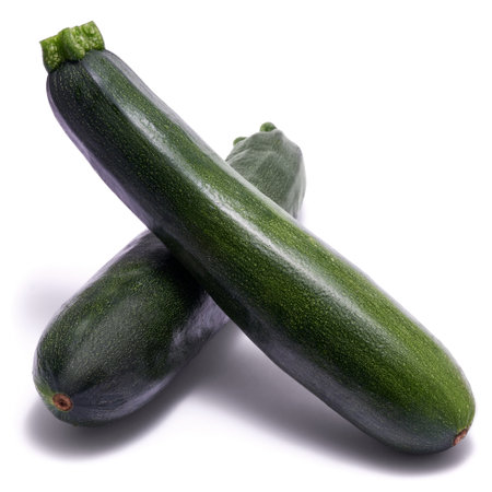 green natural organic zucchini vegetable isolated on white backgroundの写真素材
