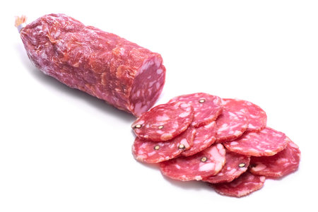 Smoked dry Salami sausage isolated on white background