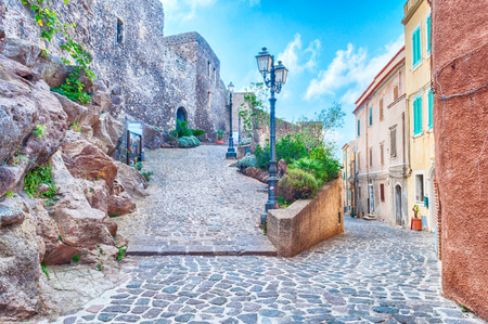 the beautiful alley of castelsardo old city - sardinia - italyの写真素材