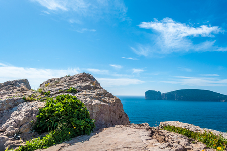 View of Capo Caccia from Punta Giglio in sunny day of springの写真素材