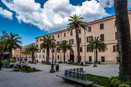 Square in the city of Sassari in a cludy day of spring