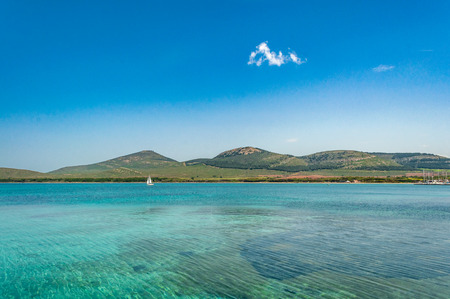 Landscape of sardinian gulf of Maristella in a sunny dayの写真素材
