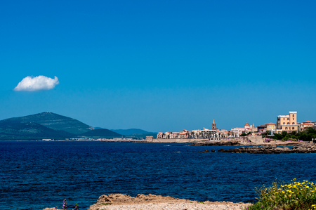 Lanscape of the city of Alghero - Sardinia in a sunny and cloudy day of spring
