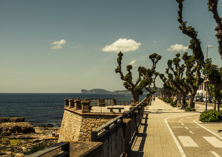 pedestrian area on the ramparts of Alghero - Sardinia in a sunny day of spring