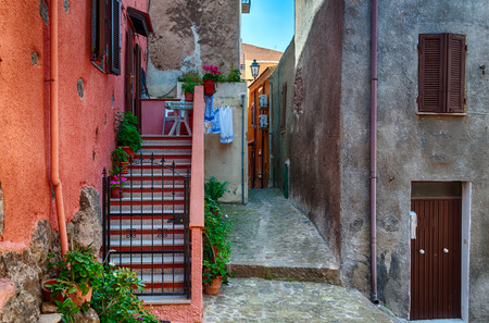 the beautiful alley of castelsardo old city - sardinia - italyの写真素材