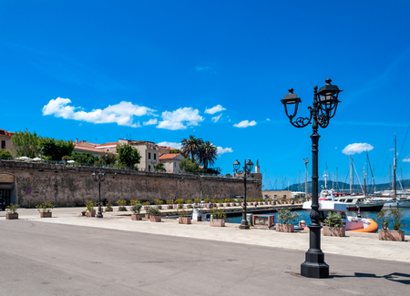 dock of the port of alghero in sunny day of springの写真素材