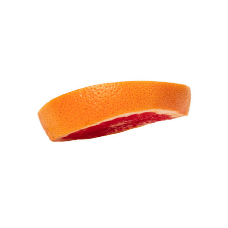 Pink ripe grapefruit slice on white isolated backgroundの写真素材
