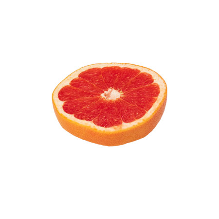 Pink ripe grapefruit slice on white isolated backgroundの写真素材