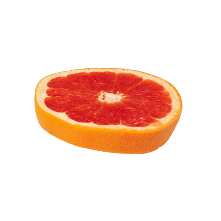 Pink ripe grapefruit slice on white isolated backgroundの写真素材