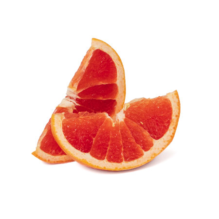 Pink ripe grapefruit slice on white isolated backgroundの写真素材