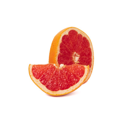Pink ripe grapefruit slice on white isolated backgroundの写真素材
