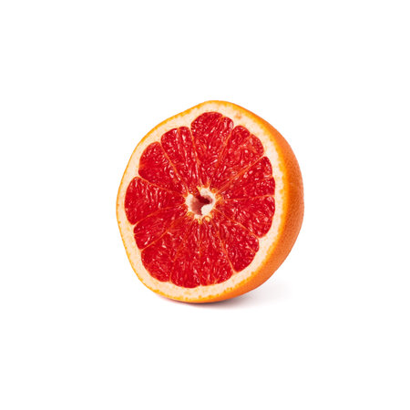 Pink ripe grapefruit slice on white isolated backgroundの写真素材