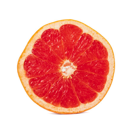 Pink ripe grapefruit slice on white isolated backgroundの写真素材
