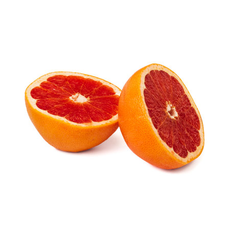 Pink ripe grapefruit slice on white isolated backgroundの写真素材