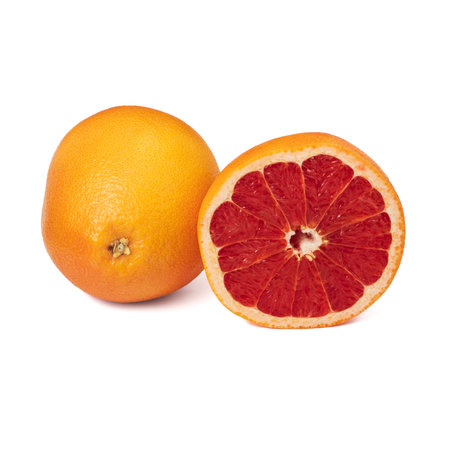 Pink ripe grapefruit slice on white isolated backgroundの写真素材