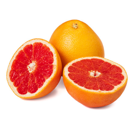 Pink ripe grapefruit slice on white isolated backgroundの写真素材