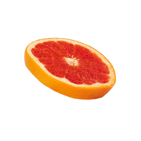 Pink ripe grapefruit slice on white isolated backgroundの写真素材
