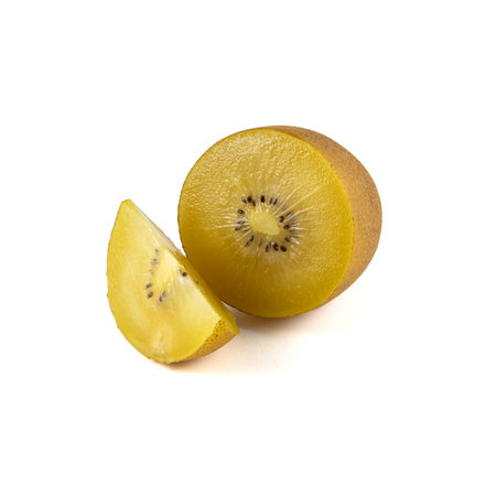 Golden kiwi isolated on white backgroundの写真素材