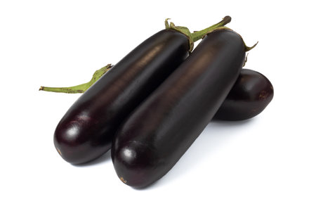 Fresh eggplants isolated on white background with clipping pathの写真素材