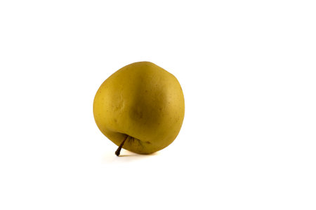 Image of a ripe yellow apple on a white backgroundの写真素材