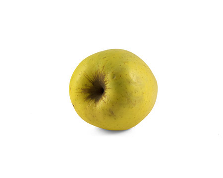 Image of a ripe yellow apple on a white backgroundの写真素材