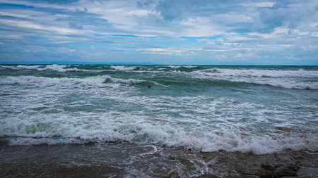 A fragment of the old town of Sozopol, Bulgaria. The sea after the rainの写真素材