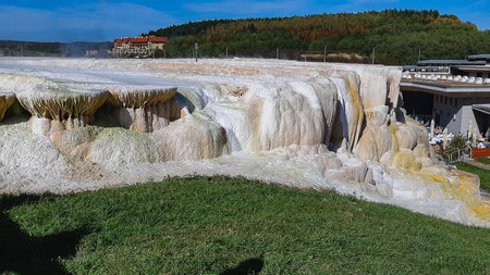 Egerszalok, salt hills Hungary. Thermal water. Thermal water pools in Egerszalokの写真素材