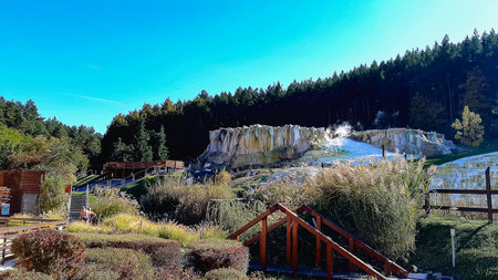 Egerszalok, salt hills Hungary. Thermal water. Thermal water pools in Egerszalokの写真素材