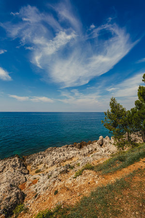 Croatia - beautiful Mediterranean coast landscape in Istria. Porec Adriatic Sea.の写真素材