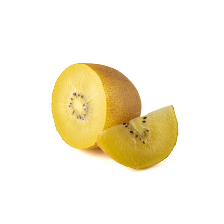 Golden kiwi isolated on white backgroundの写真素材
