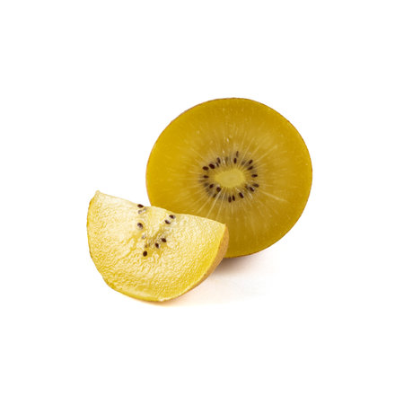 Golden kiwi isolated on white backgroundの写真素材