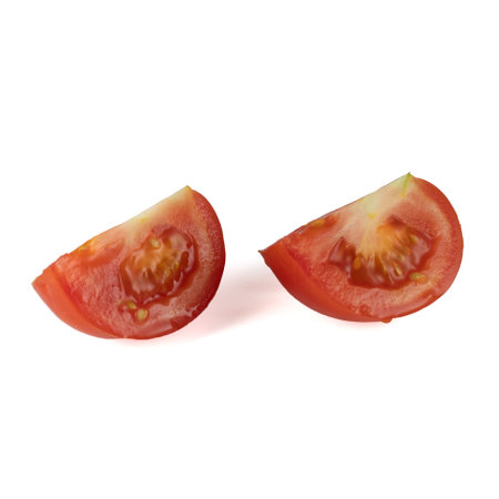 Tomato isolated on white background. With clipping path. Full depth of field.の写真素材