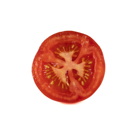 Tomato isolated on white background. With clipping path. Full depth of field.の写真素材