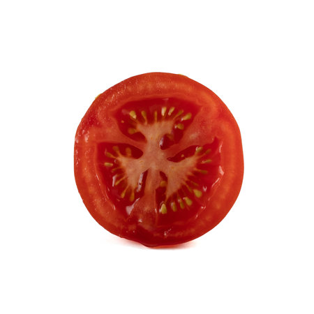Tomato isolated on white background. With clipping path. Full depth of field.の写真素材