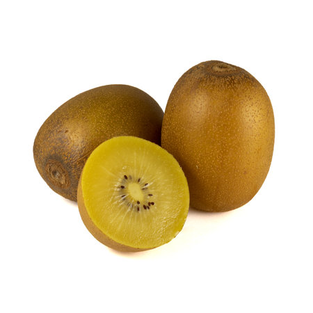 Golden kiwi isolated on white backgroundの写真素材